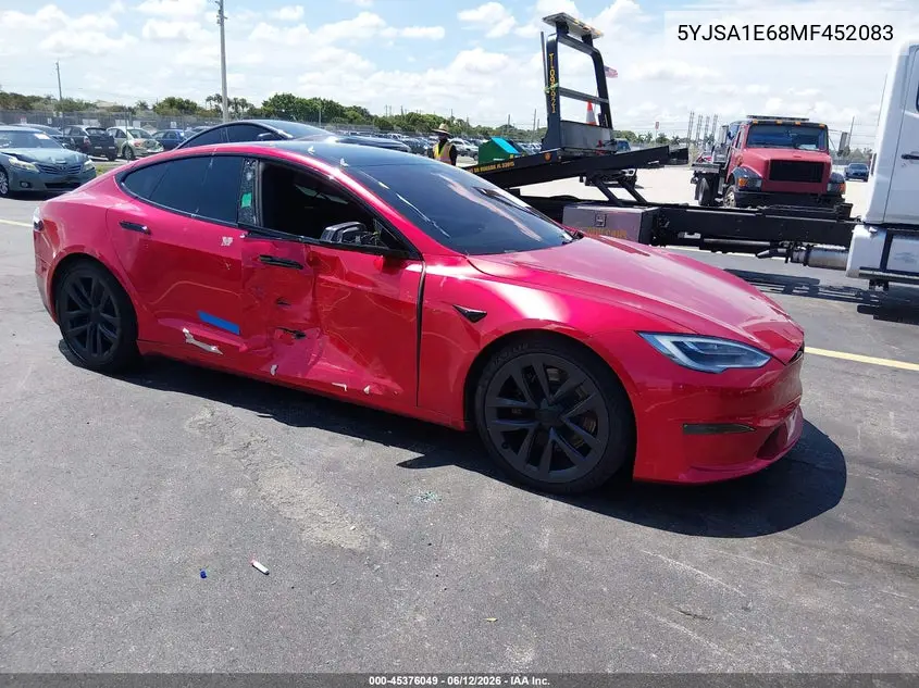 2021 Tesla Model S Plaid Tri Motor All-Wheel Drive VIN: 5YJSA1E68MF452083 Lot: 45376049