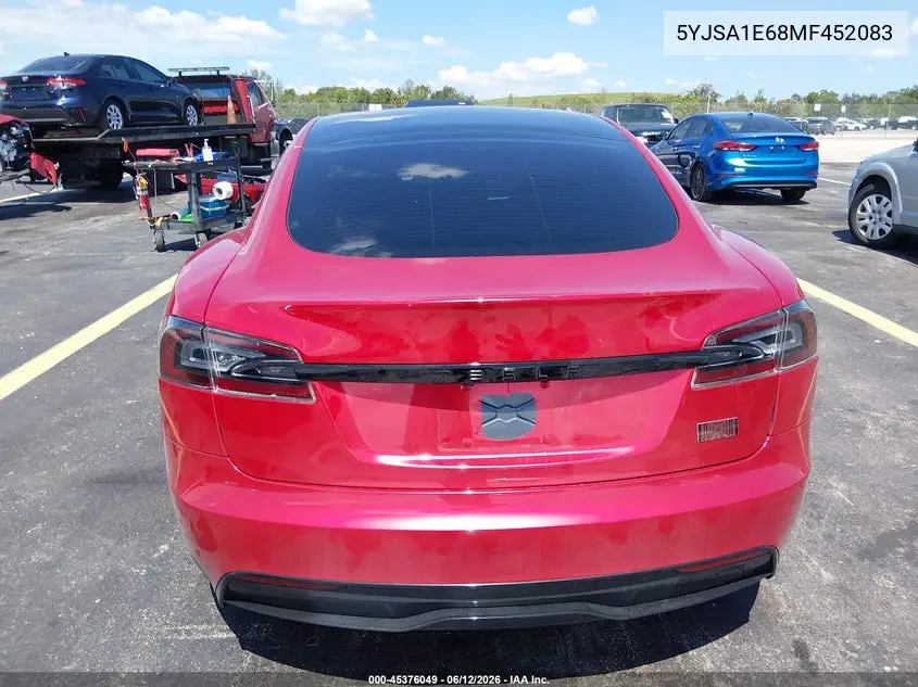 2021 Tesla Model S Plaid Tri Motor All-Wheel Drive VIN: 5YJSA1E68MF452083 Lot: 45376049