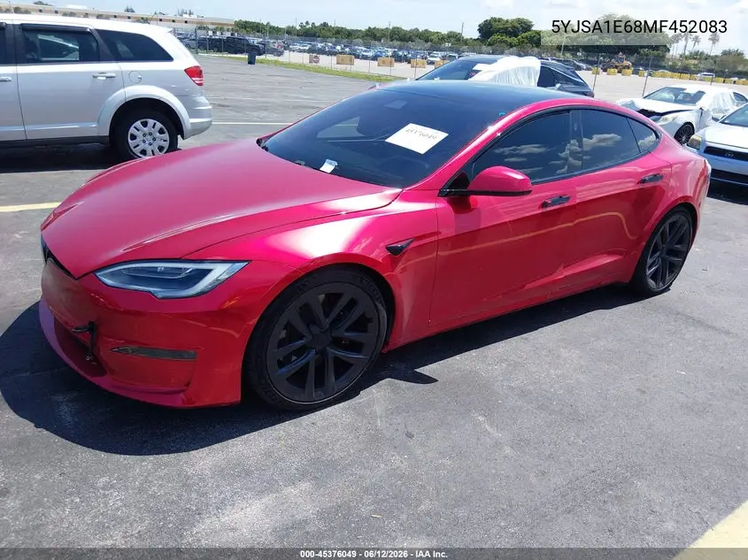 2021 Tesla Model S Plaid Tri Motor All-Wheel Drive VIN: 5YJSA1E68MF452083 Lot: 45376049