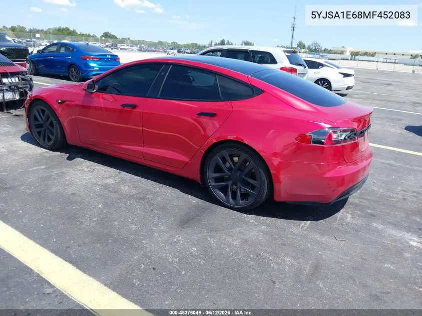 2021 Tesla Model S Plaid Tri Motor All-Wheel Drive VIN: 5YJSA1E68MF452083 Lot: 45376049