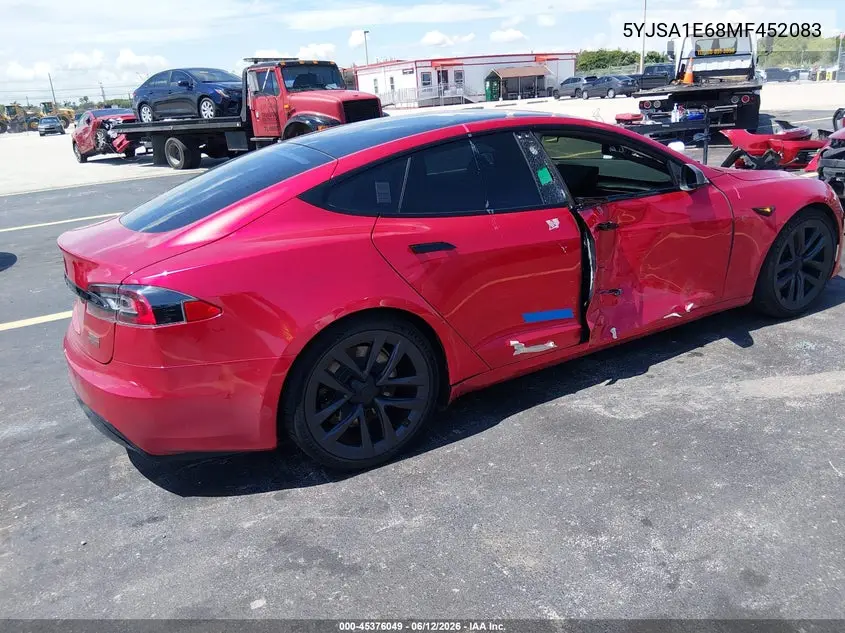 2021 Tesla Model S Plaid Tri Motor All-Wheel Drive VIN: 5YJSA1E68MF452083 Lot: 45376049