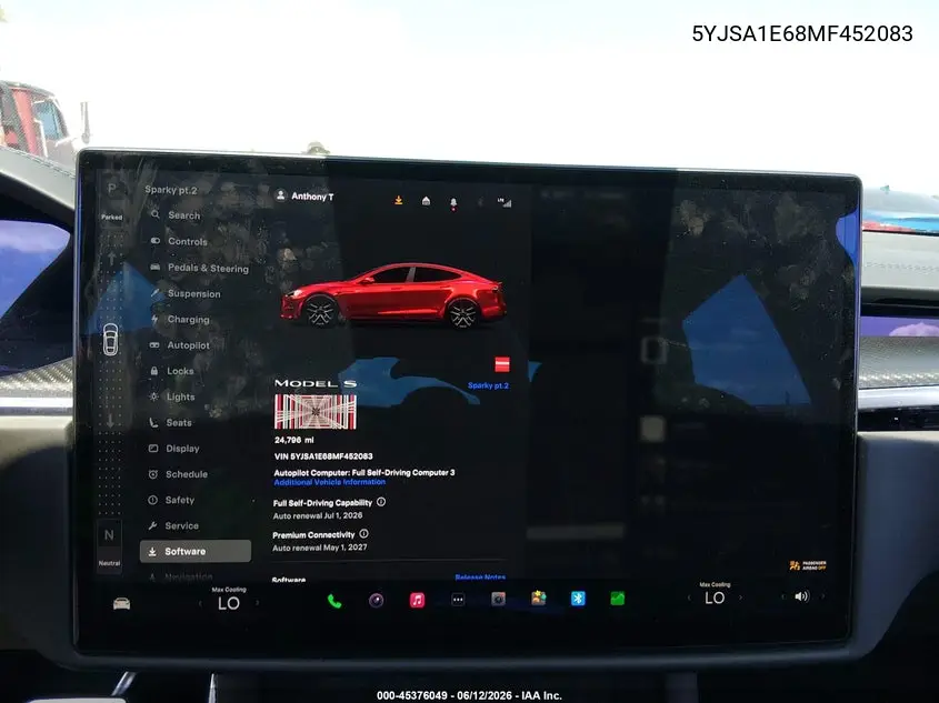 2021 Tesla Model S Plaid Tri Motor All-Wheel Drive VIN: 5YJSA1E68MF452083 Lot: 45376049