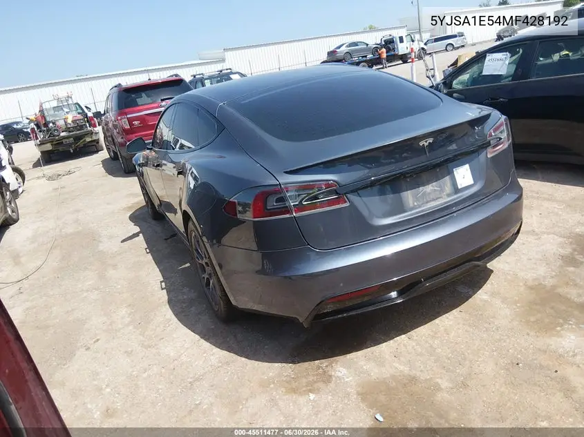 2021 Tesla Model S Long Range Dual Motor All-Wheel Drive VIN: 5YJSA1E54MF428192 Lot: 45511477