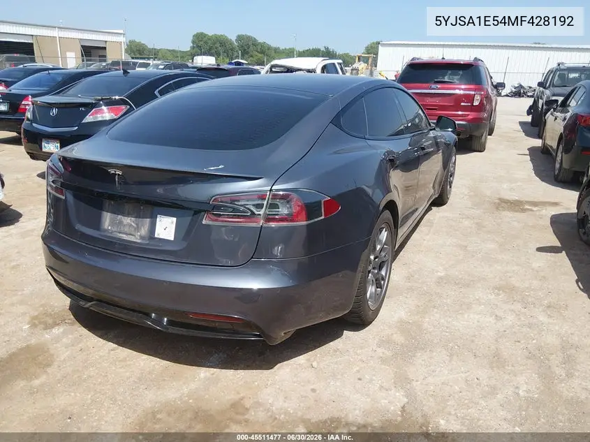 2021 Tesla Model S Long Range Dual Motor All-Wheel Drive VIN: 5YJSA1E54MF428192 Lot: 45511477