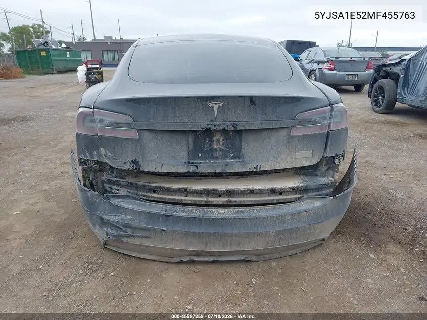 2021 Tesla Model S Long Range Dual Motor All-Wheel Drive VIN: 5YJSA1E52MF455763 Lot: 45587259
