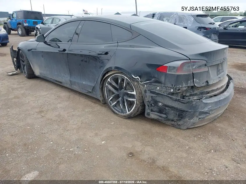 2021 Tesla Model S Long Range Dual Motor All-Wheel Drive VIN: 5YJSA1E52MF455763 Lot: 45587259
