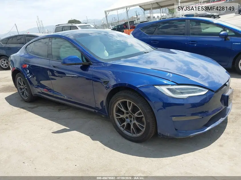 2021 Tesla Model S Long Range Dual Motor All-Wheel Drive VIN: 5YJSA1E53MF428149 Lot: 45678582