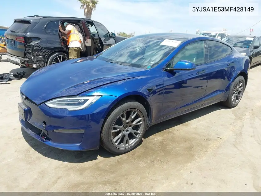 2021 Tesla Model S Long Range Dual Motor All-Wheel Drive VIN: 5YJSA1E53MF428149 Lot: 45678582