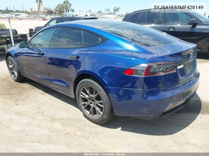 2021 Tesla Model S Long Range Dual Motor All-Wheel Drive VIN: 5YJSA1E53MF428149 Lot: 45678582