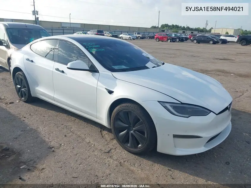 2022 Tesla Model S Dual Motor All-Wheel Drive VIN: 5YJSA1E58NF494021 Lot: 45187954