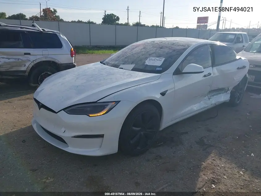 2022 Tesla Model S Dual Motor All-Wheel Drive VIN: 5YJSA1E58NF494021 Lot: 45187954