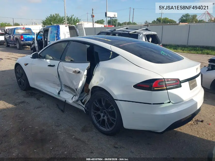 2022 Tesla Model S Dual Motor All-Wheel Drive VIN: 5YJSA1E58NF494021 Lot: 45187954