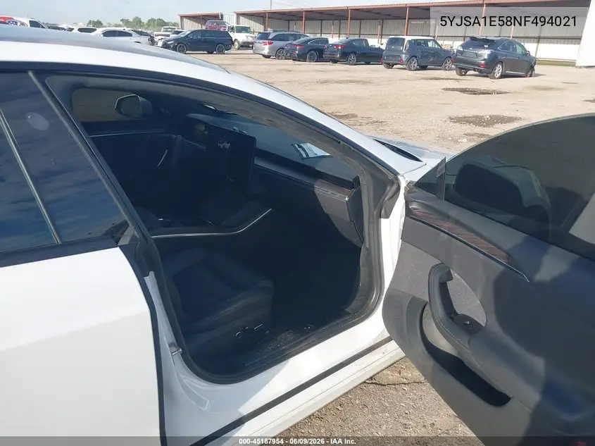 2022 Tesla Model S Dual Motor All-Wheel Drive VIN: 5YJSA1E58NF494021 Lot: 45187954