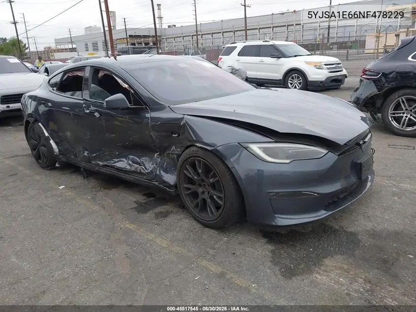 2022 Tesla Model S Plaid Tri Motor All-Wheel Drive VIN: 5YJSA1E66NF478229 Lot: 45517545