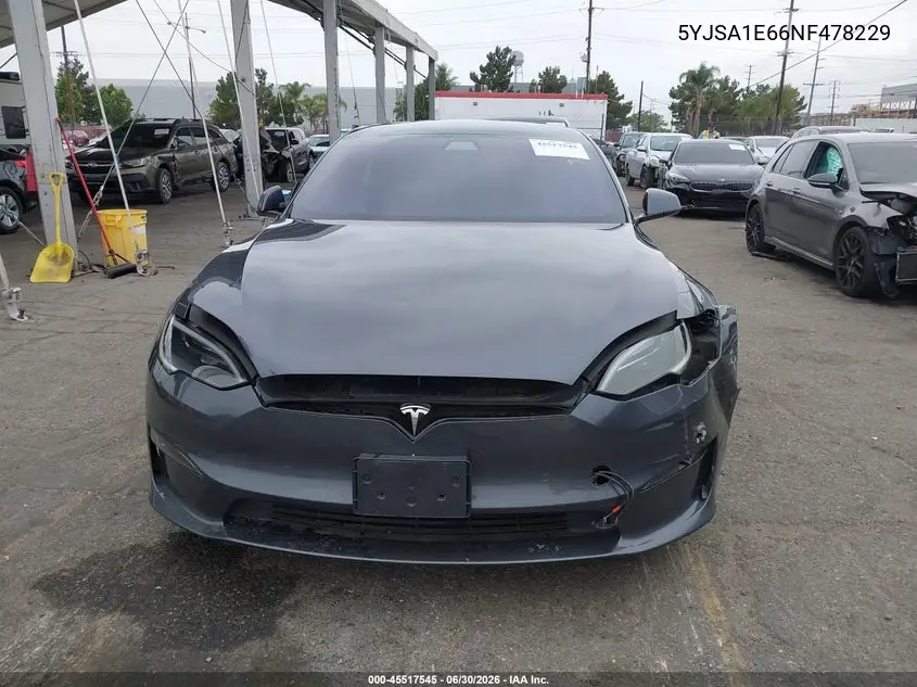 2022 Tesla Model S Plaid Tri Motor All-Wheel Drive VIN: 5YJSA1E66NF478229 Lot: 45517545