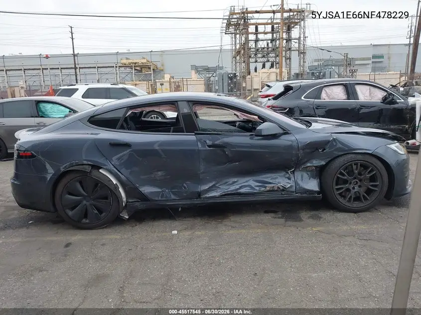 2022 Tesla Model S Plaid Tri Motor All-Wheel Drive VIN: 5YJSA1E66NF478229 Lot: 45517545