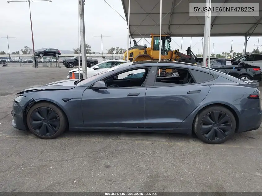 2022 Tesla Model S Plaid Tri Motor All-Wheel Drive VIN: 5YJSA1E66NF478229 Lot: 45517545