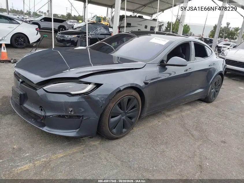 2022 Tesla Model S Plaid Tri Motor All-Wheel Drive VIN: 5YJSA1E66NF478229 Lot: 45517545