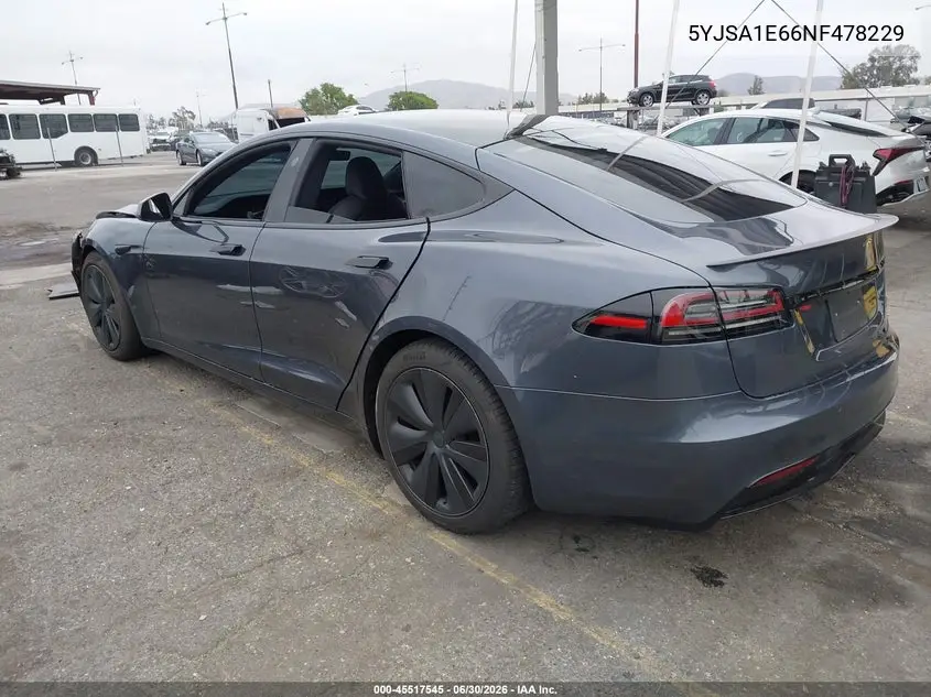 2022 Tesla Model S Plaid Tri Motor All-Wheel Drive VIN: 5YJSA1E66NF478229 Lot: 45517545