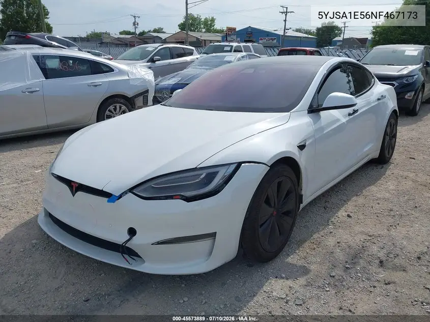 2022 Tesla Model S Dual Motor All-Wheel Drive VIN: 5YJSA1E56NF467173 Lot: 45573889