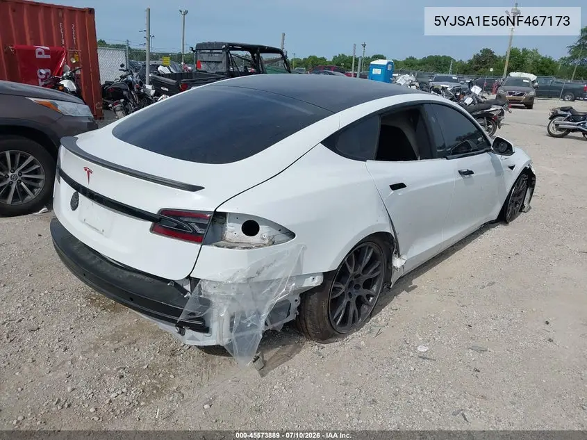 2022 Tesla Model S Dual Motor All-Wheel Drive VIN: 5YJSA1E56NF467173 Lot: 45573889