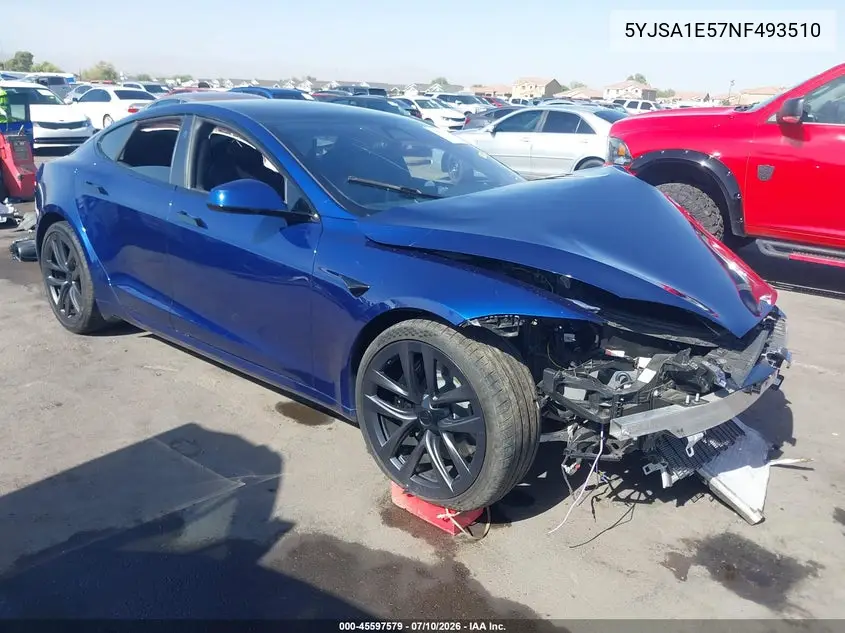 2022 Tesla Model S Dual Motor All-Wheel Drive VIN: 5YJSA1E57NF493510 Lot: 45597579