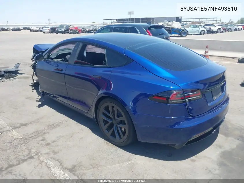 2022 Tesla Model S Dual Motor All-Wheel Drive VIN: 5YJSA1E57NF493510 Lot: 45597579