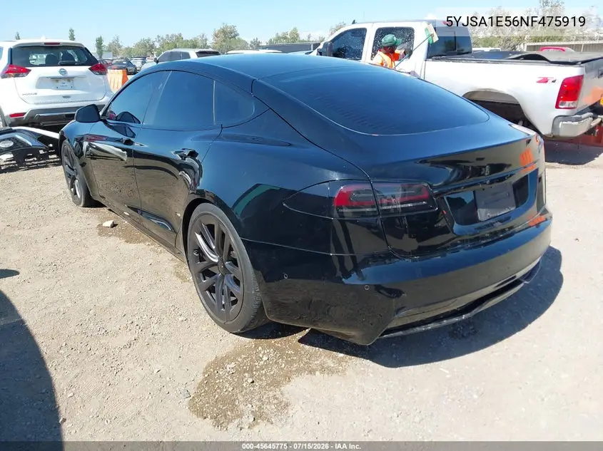 2022 Tesla Model S Dual Motor All-Wheel Drive VIN: 5YJSA1E56NF475919 Lot: 45645775