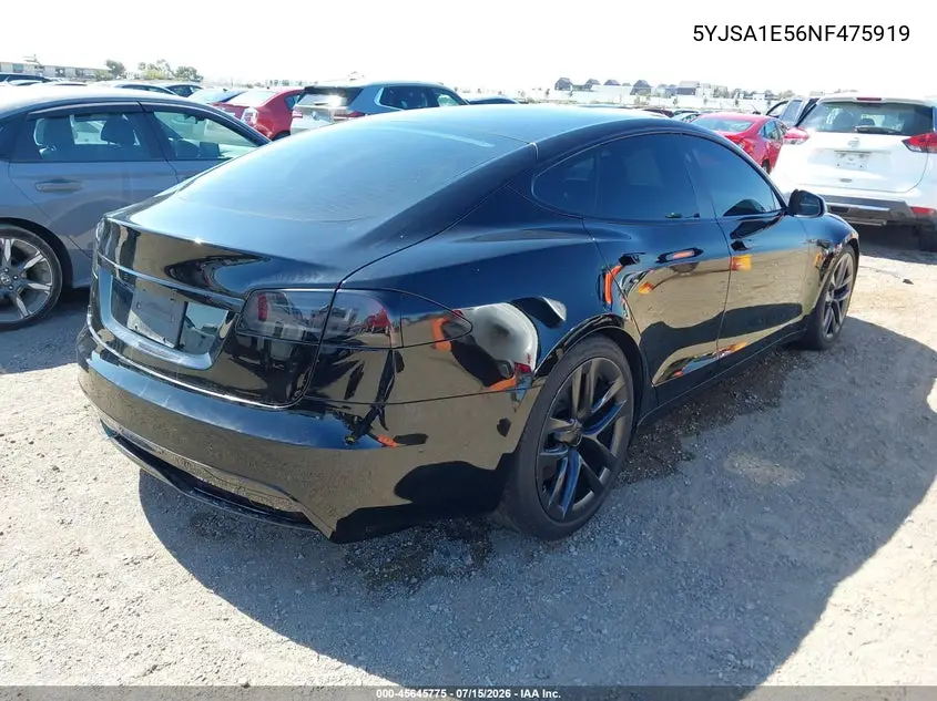 2022 Tesla Model S Dual Motor All-Wheel Drive VIN: 5YJSA1E56NF475919 Lot: 45645775