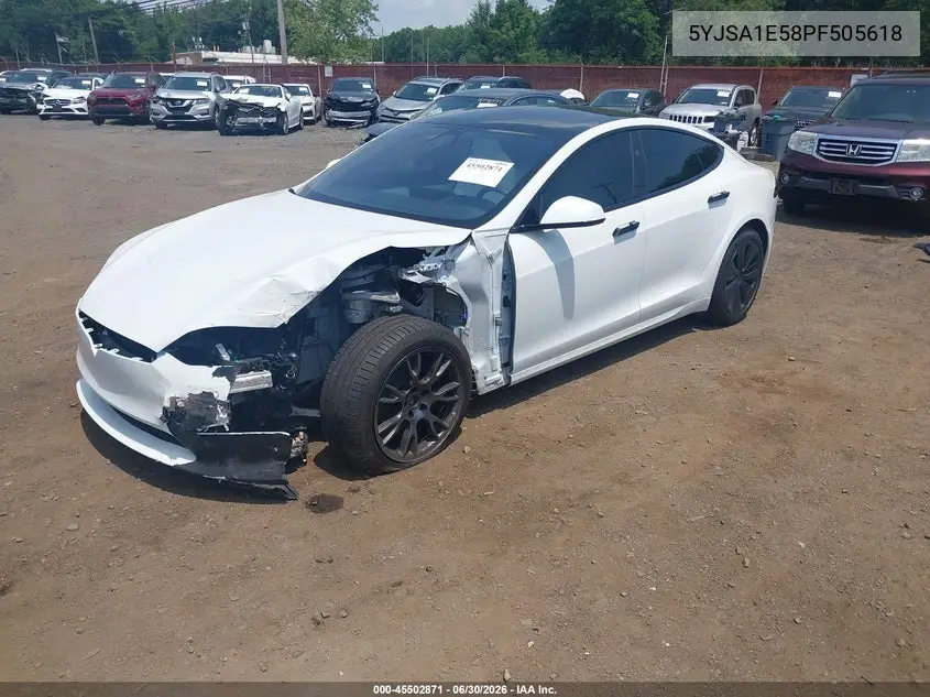 2023 Tesla Model S Dual Motor All-Wheel Drive/Standard Range VIN: 5YJSA1E58PF505618 Lot: 45502871