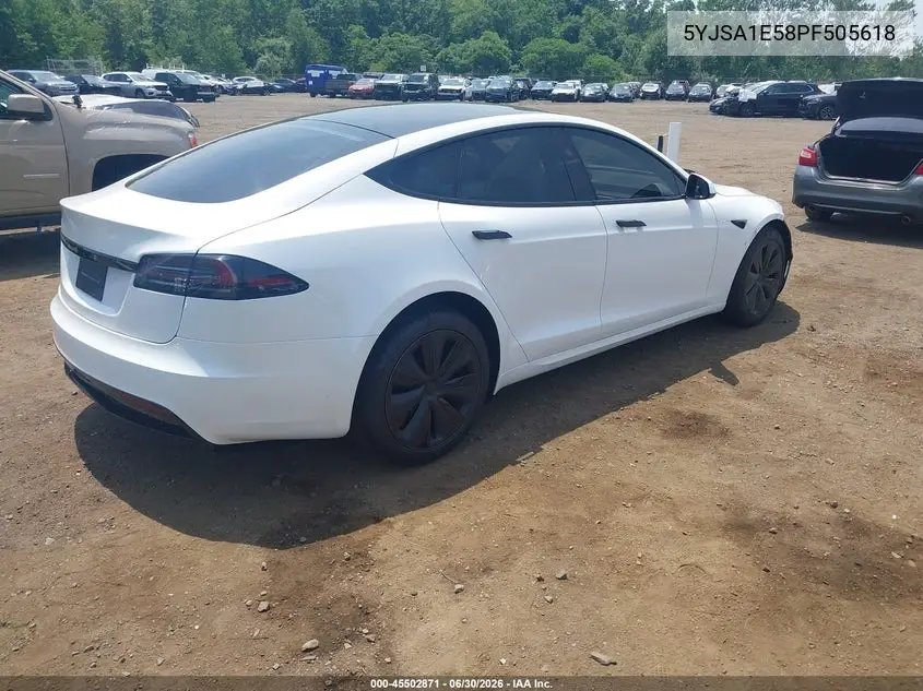 2023 Tesla Model S Dual Motor All-Wheel Drive/Standard Range VIN: 5YJSA1E58PF505618 Lot: 45502871