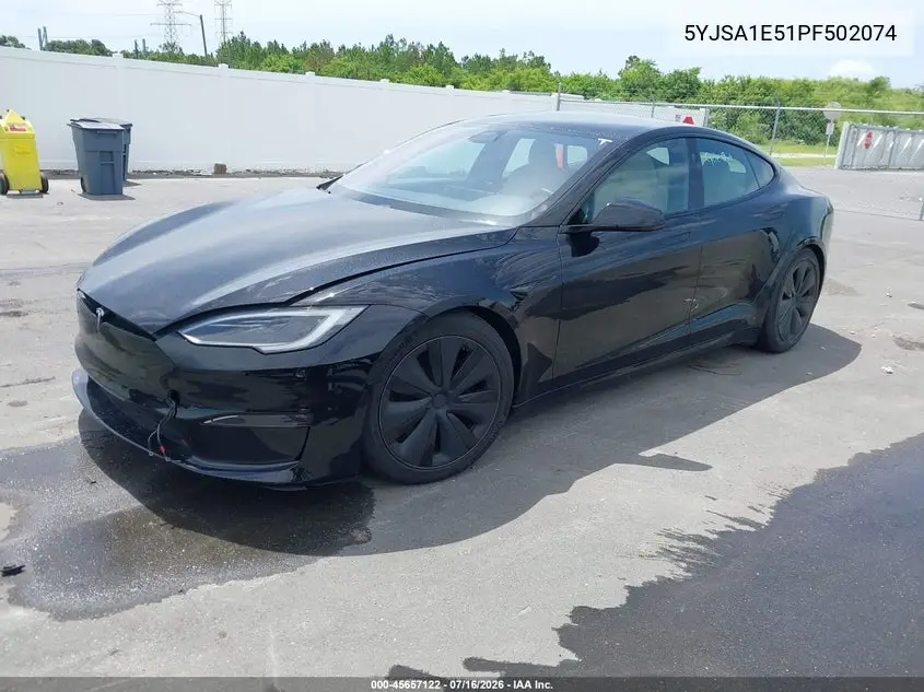 2023 Tesla Model S Dual Motor All-Wheel Drive/Standard Range VIN: 5YJSA1E51PF502074 Lot: 45657122