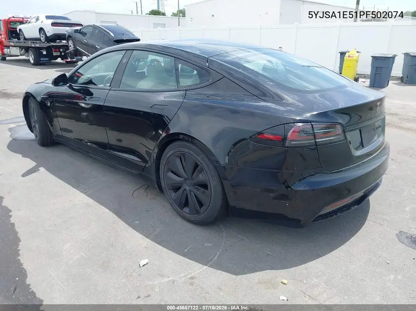 2023 Tesla Model S Dual Motor All-Wheel Drive/Standard Range VIN: 5YJSA1E51PF502074 Lot: 45657122