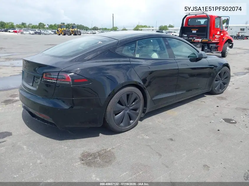2023 Tesla Model S Dual Motor All-Wheel Drive/Standard Range VIN: 5YJSA1E51PF502074 Lot: 45657122