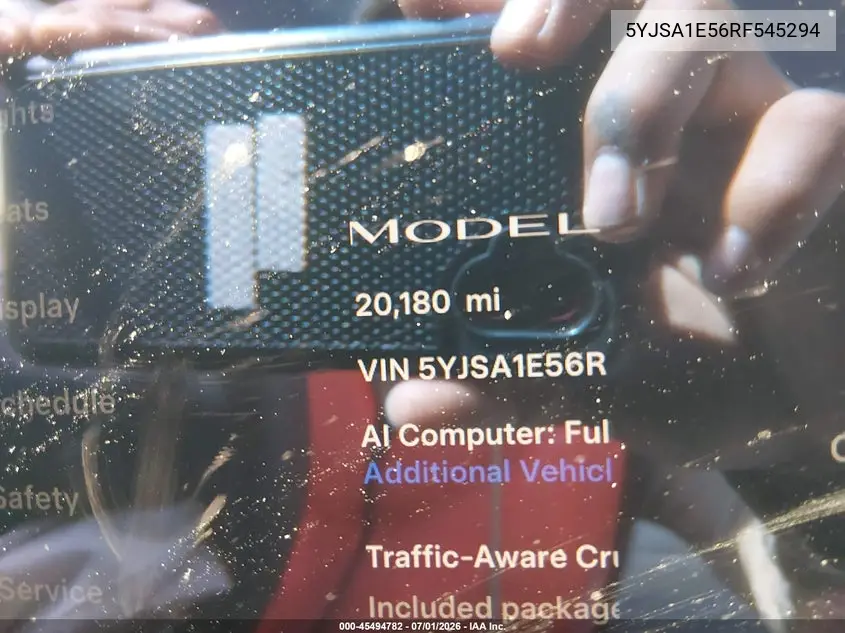 2024 Tesla Model S Long Range VIN: 5YJSA1E56RF545294 Lot: 45494782