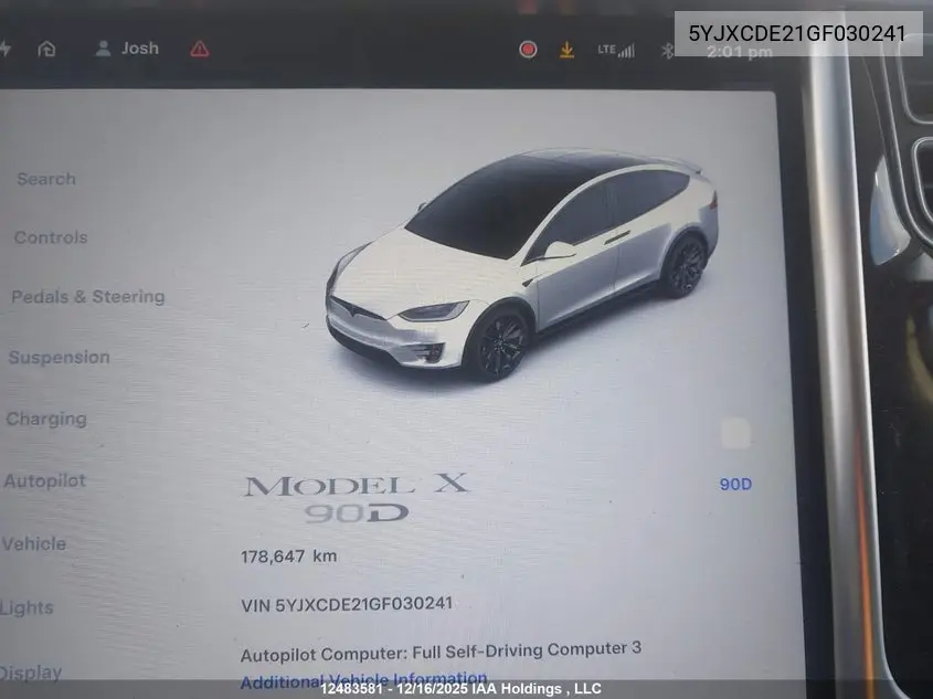2016 Tesla Model X 60D/70D/75D/90D VIN: 5YJXCDE21GF030241 Lot: 12483581