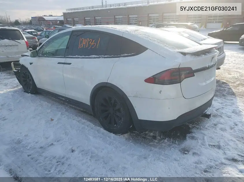 2016 Tesla Model X 60D/70D/75D/90D VIN: 5YJXCDE21GF030241 Lot: 12483581