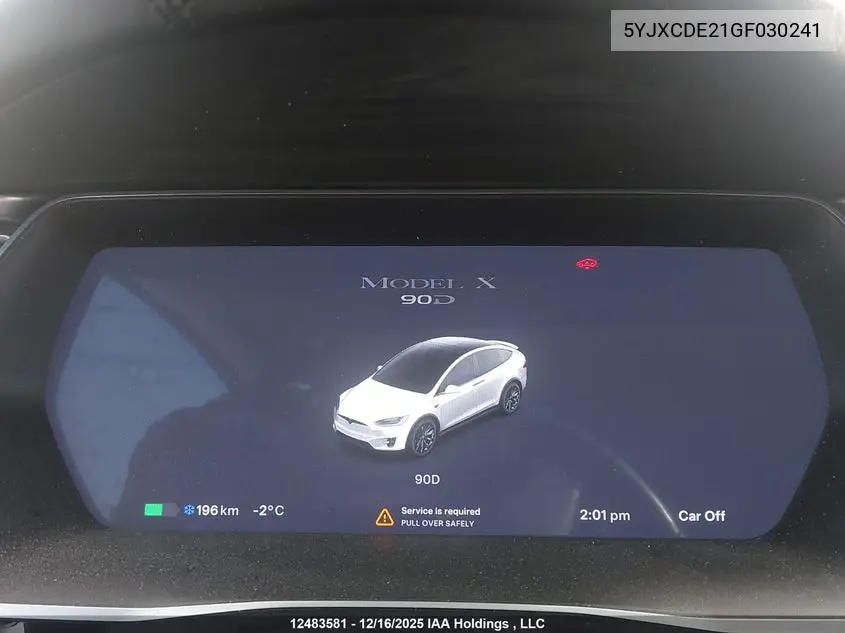 2016 Tesla Model X 60D/70D/75D/90D VIN: 5YJXCDE21GF030241 Lot: 12483581