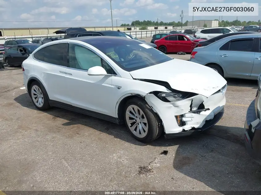 2016 Tesla Model X 60D/70D/75D/90D VIN: 5YJXCAE27GF003060 Lot: 45177108