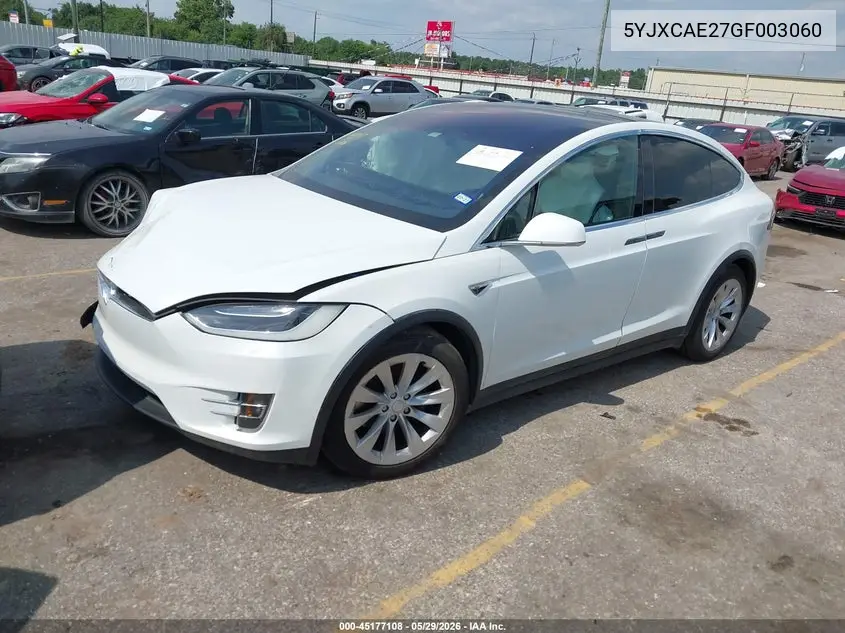 2016 Tesla Model X 60D/70D/75D/90D VIN: 5YJXCAE27GF003060 Lot: 45177108