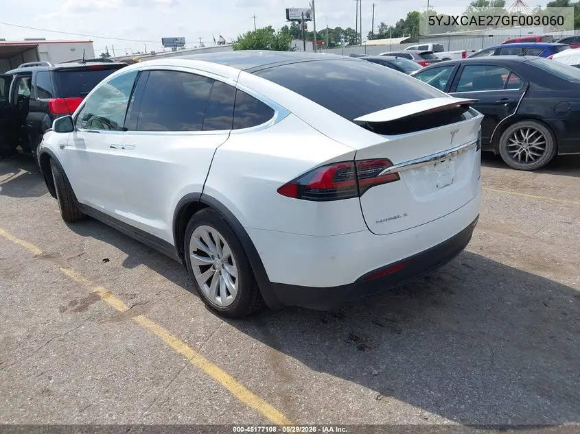 2016 Tesla Model X 60D/70D/75D/90D VIN: 5YJXCAE27GF003060 Lot: 45177108