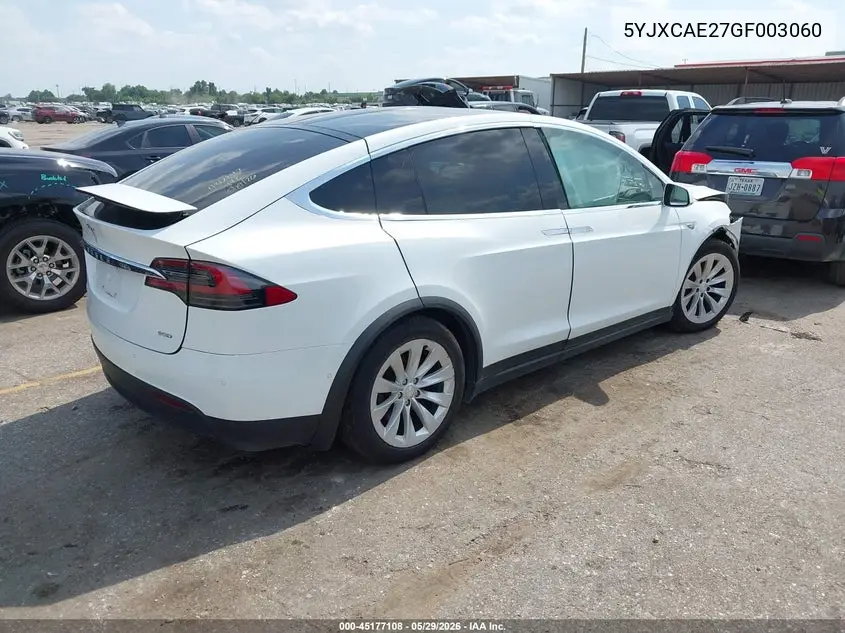 2016 Tesla Model X 60D/70D/75D/90D VIN: 5YJXCAE27GF003060 Lot: 45177108