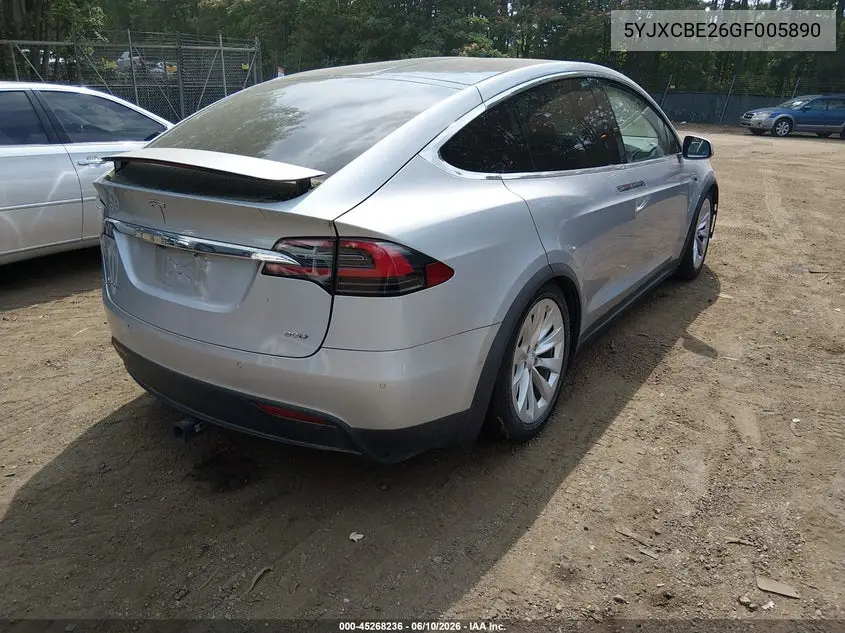 2016 Tesla Model X VIN: 5YJXCBE26GF005890 Lot: 45268236