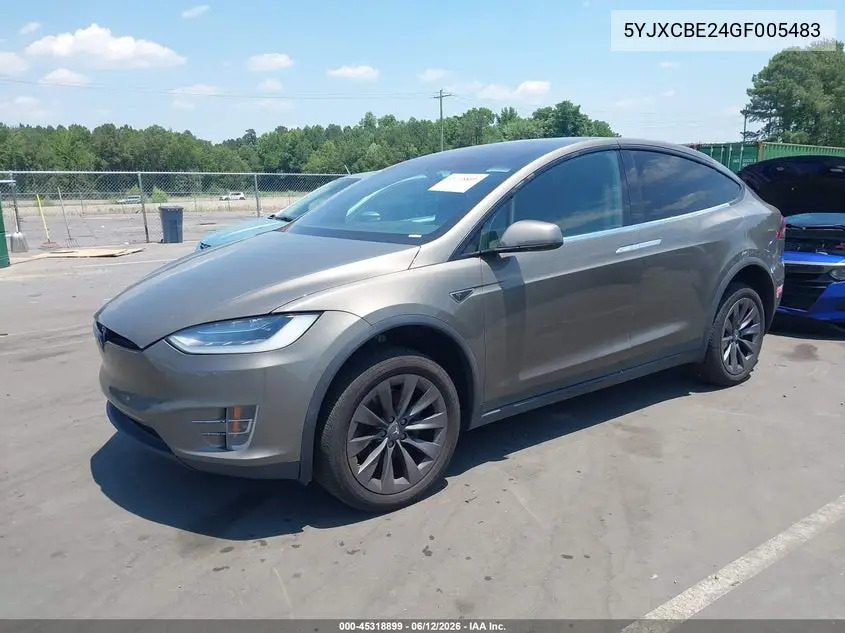 2016 Tesla Model X VIN: 5YJXCBE24GF005483 Lot: 45318899
