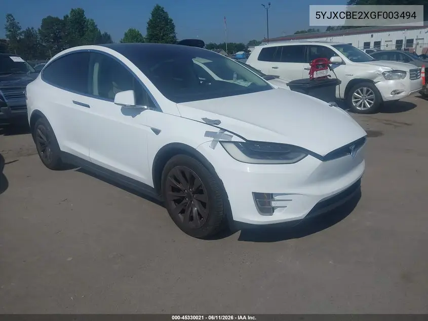 2016 Tesla Model X VIN: 5YJXCBE2XGF003494 Lot: 45330021