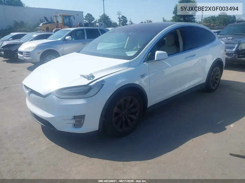 2016 Tesla Model X VIN: 5YJXCBE2XGF003494 Lot: 45330021