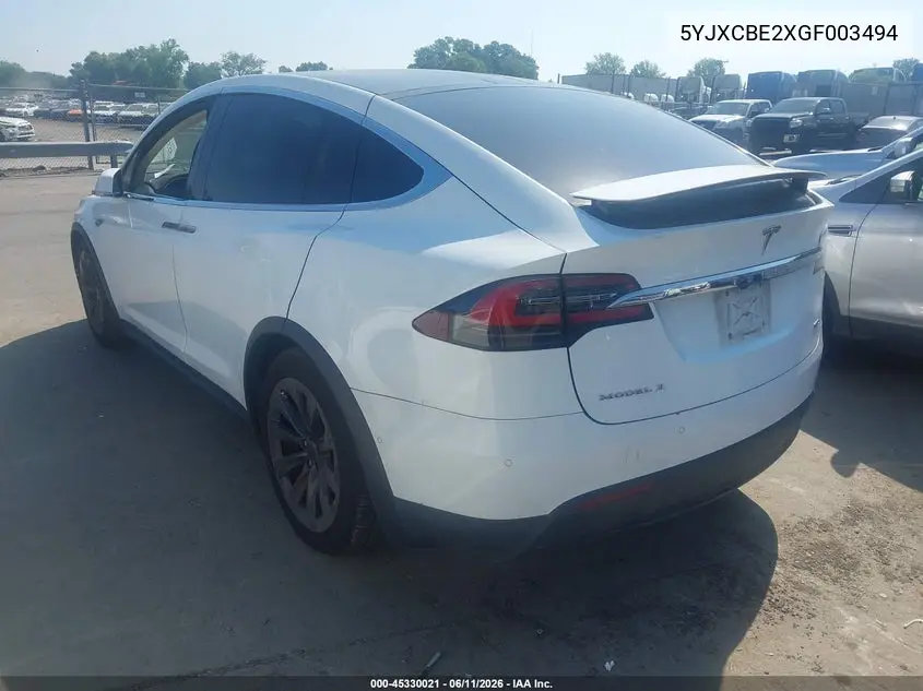 2016 Tesla Model X VIN: 5YJXCBE2XGF003494 Lot: 45330021