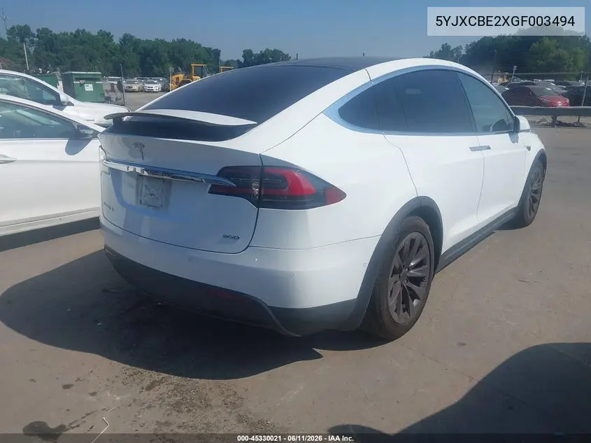 2016 Tesla Model X VIN: 5YJXCBE2XGF003494 Lot: 45330021