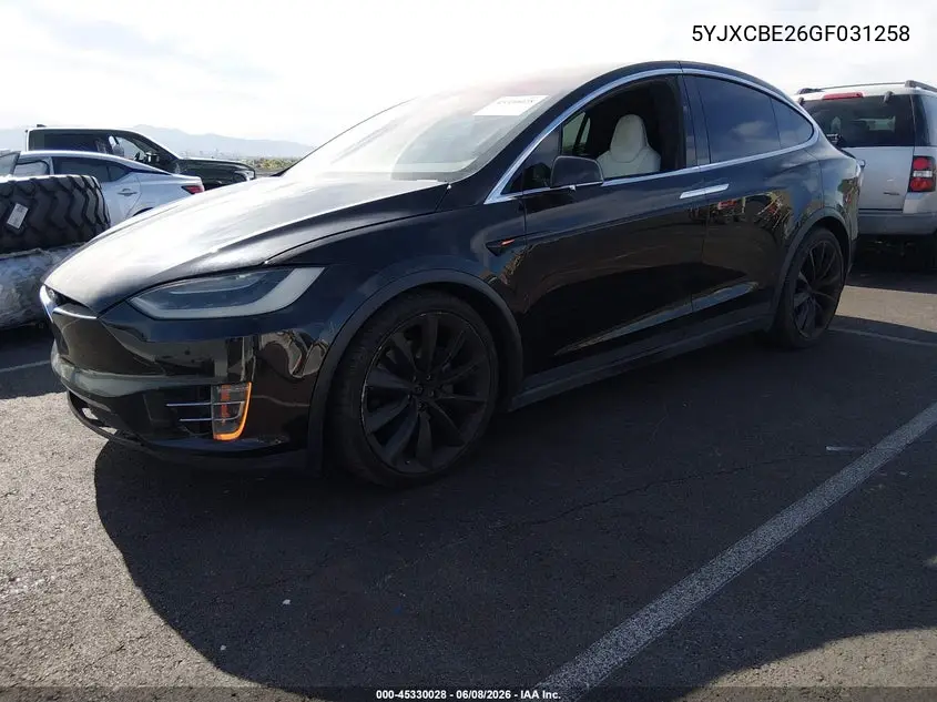 2016 Tesla Model X VIN: 5YJXCBE26GF031258 Lot: 45330028