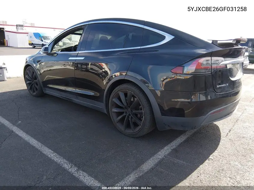 2016 Tesla Model X VIN: 5YJXCBE26GF031258 Lot: 45330028